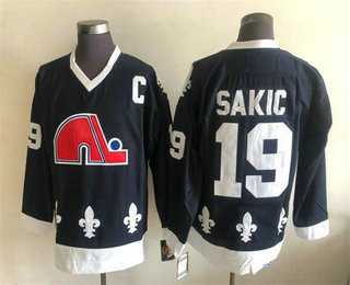 Men%27s Quebec Nordiques #19 Joe Sakic Black CCM Throwback Stitched NHL Jersey